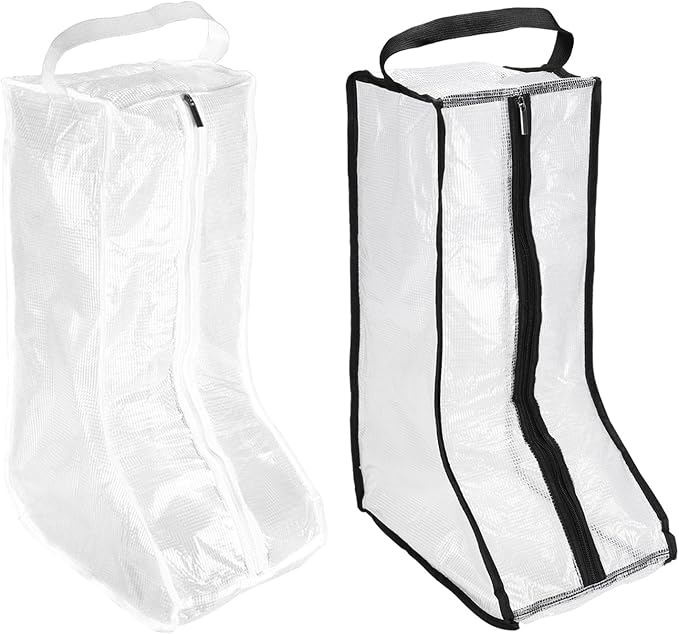 Boot Storage Bags [2PCS] - Plastic Tall Boot Carry Bags Clear Shoe Bags with Handle for Travel & Daily Use - [White, Black] Waterproof & DustProof Boot Bags for Cowboy Boots