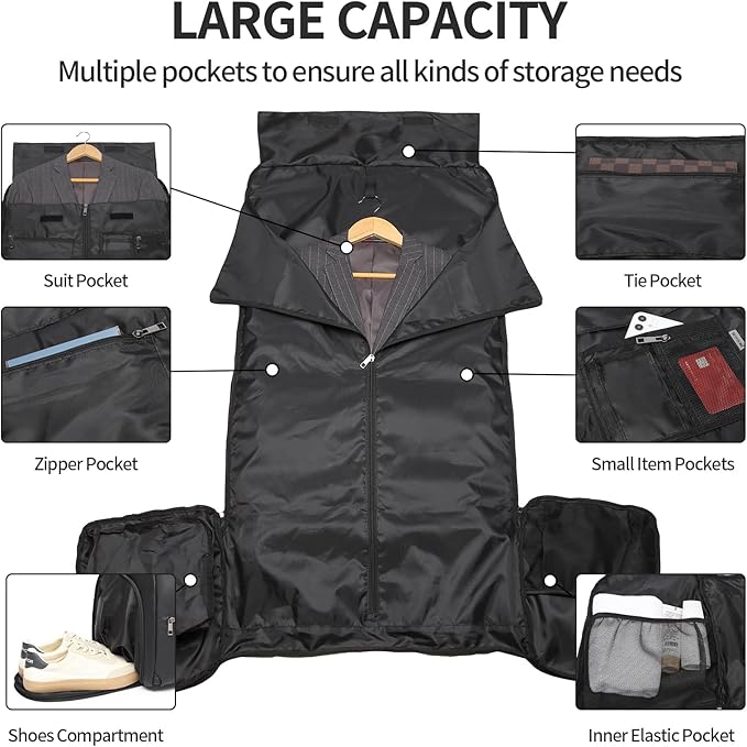 Carry On Garment Bag for Travel, Convertible Travel Garment Bag for Men Women, 2 in 1 Hanging Suitcase Suit Business Travel Bag