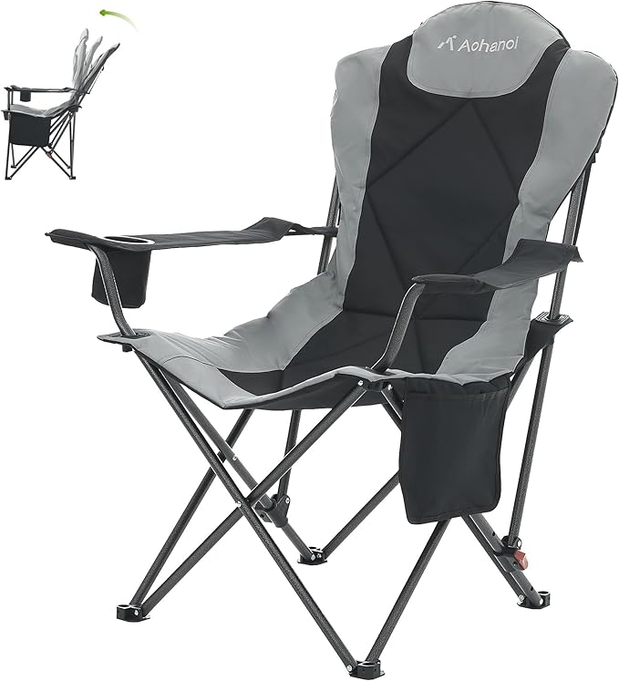 Camping Chairs, Portable Camp Chairs for Heavy People with Adjustable Angled Backrest, Outdoor Folding Camping Chairs for Outside Supports up to 350lbs, Carry Bag Included