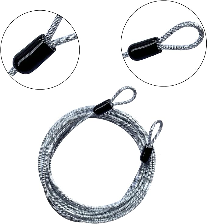 15FT 3mm Outdoor Travel Long Security Cable Lock,Braided Steel Coated Safety Cable Luggage Lock,Safety Cable Wire Rope Double Loop Lightweight (1 Pack)