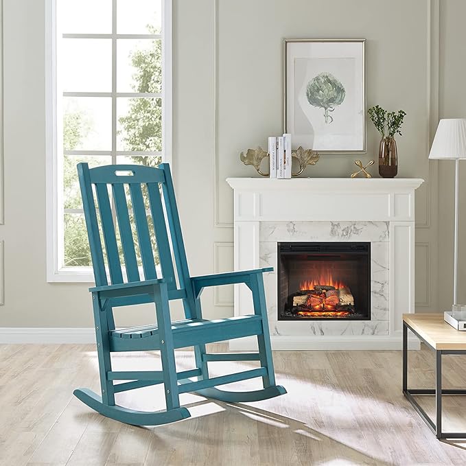 Psilvam Oversized Outdoor Rocking Chair Set of 2, Porch Rocker with 21" Wide Seat and 32" Tall Backrest, Pre-Assembled with Most Components for Effortless Installation (Blue)