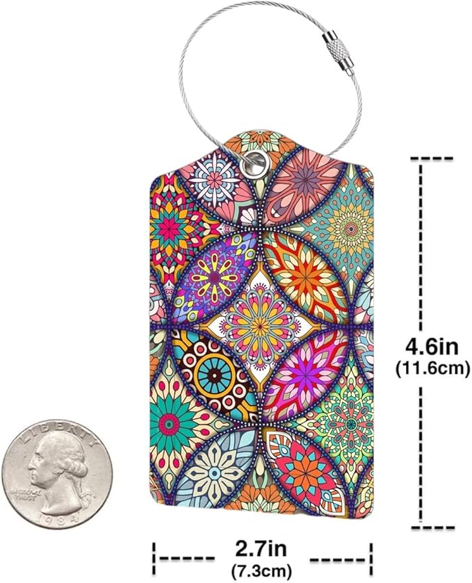 2 Pack Luggage Tag for Suitcase, Cute Unique Leather Bag Tags Identifiers Privacy Cover ID Label with Durable Steel Loop for Women Men Kids Girls Travel, Bohemia