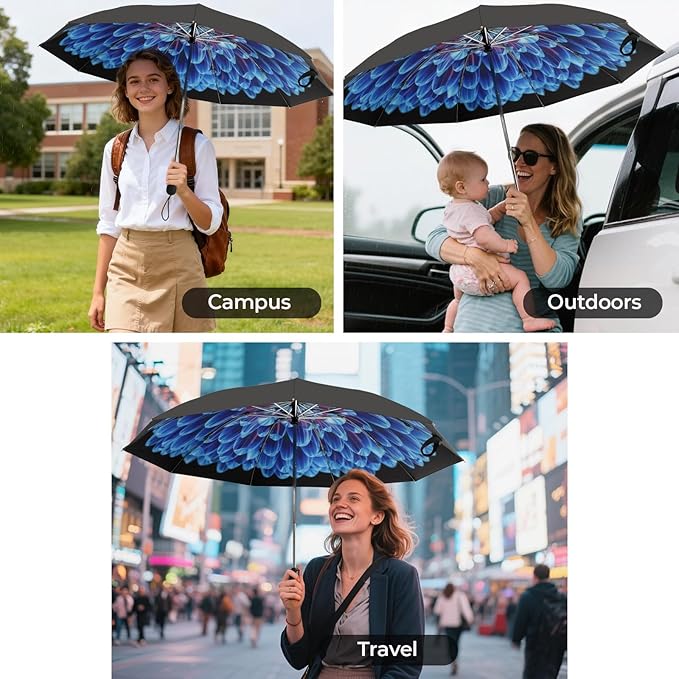 Compact Inverted Travel Umbrella, Automatic Open Close, 9-Rib 46 Inch Windproof Umbrella, Waterproof UPF 50+, Portable Umbrellas for Men, Women, Travel, and Daily Use