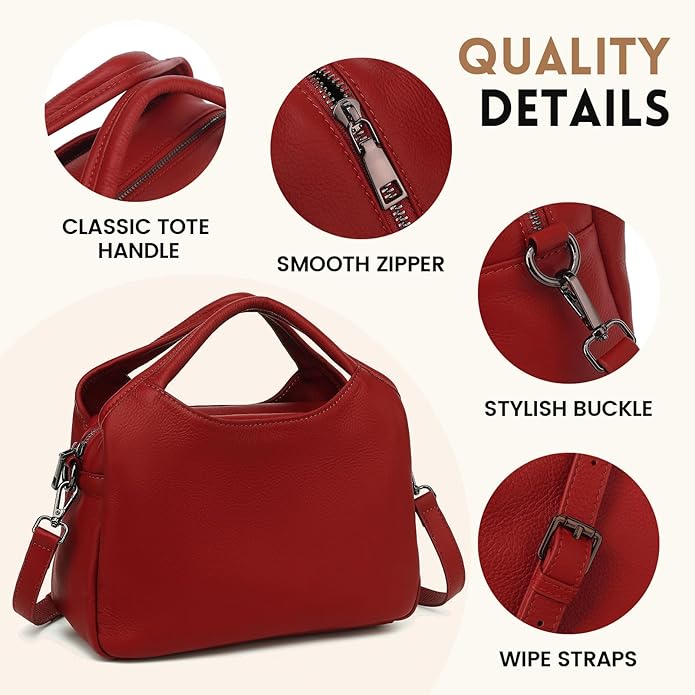 KOGTLA Genuine Leather Purses for Women, Crossbody Shoulder Bags with Top-Handle, Tote Satchel Handbags