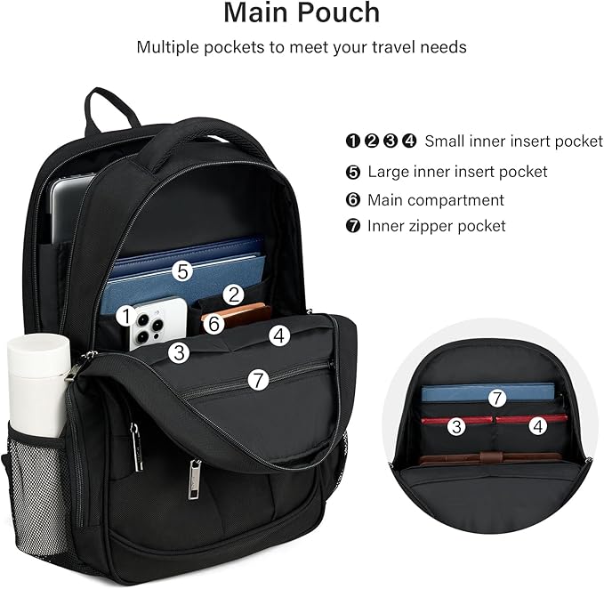 MILADA Travel Backpack For Men Laptop Backpack Women Business Carry On Backpack Airline Approved Fits 16.5 Inch Laptop Bag Work Backpack, Black