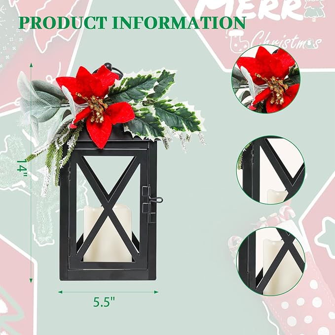 Christmas Lantern Outdoor Deror 13", 2 Pack Waterproof LED Hanging Decorative Candle Lantern with Berries Decor for Garden, Porch, Gift for Family, Friends, Women
