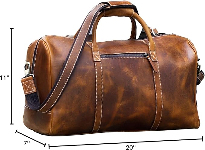 KomalC Leather Duffel Bags for Men and Women Full Grain Leather Travel Overnight Weekend Leather Bags Sports Gym Duffel for Men (Tan, 20 Inch)