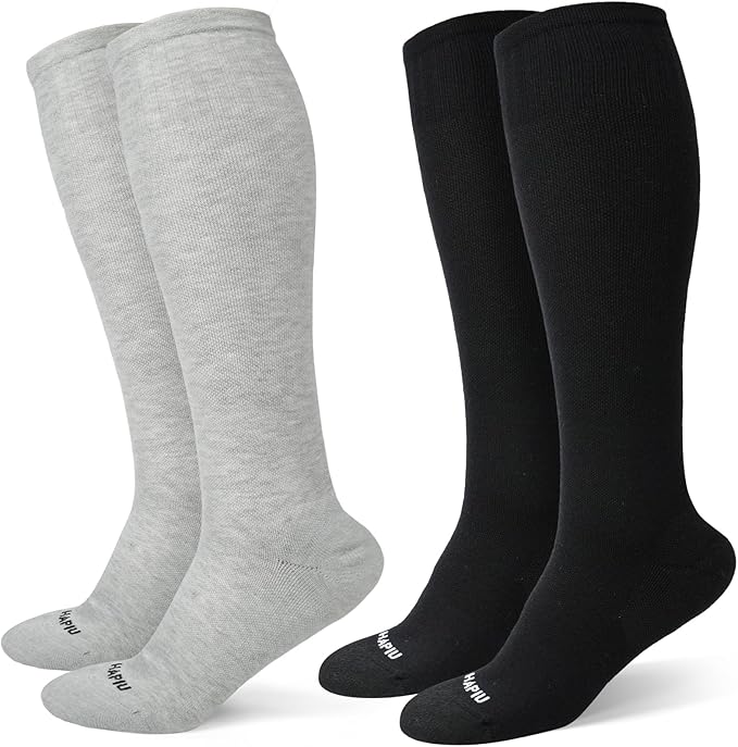 HAPIU Merino Wool Soft Compression Socks for Women & Men, 15-20 mmHg, Plus Size Knee High Stocking for Nurses, Pregnancy, Travel, Flight, Medias de Compresión Mujer
