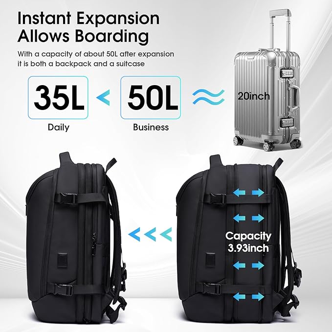 Vacuum Backpack for Men,50L Expandable Compression Backpack With Vacuum Seal, 17.3 Inch Water Resistant Laptop Backpack with USB Charging Port-Not Vaccum Pump Included