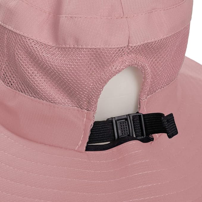 Rosoz Ponytail Sun Bucket Hats for Women UV Protection Foldable Mesh Wide Brim Hiking Beach Fishing Summer Safari