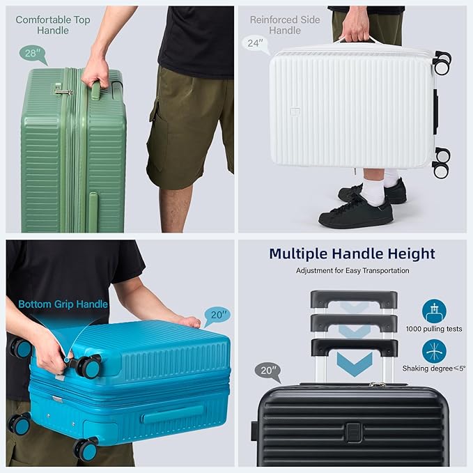 Hard Shell Suitcases Travel Expandable Luggage, 24 Inch Check in Luggage with Spinner Wheels Cup Holder Charger Built in, Checked Medium Suitcase Lightweight Suitcases, Forest Green