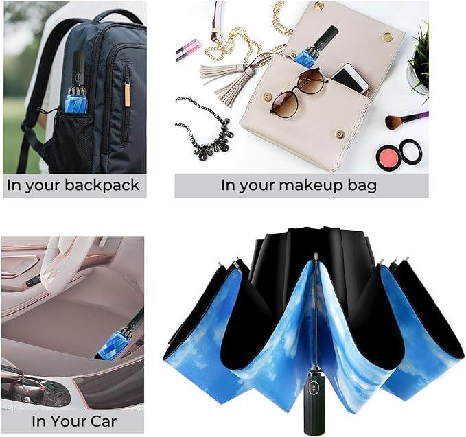 LLanxiry Compact Travel Umbrella, Mini Windproof Umbrellas for Rain & Sun, Small Lightweight Outdoor UV Umbrella, Portable Folding Umbrellas for Travel