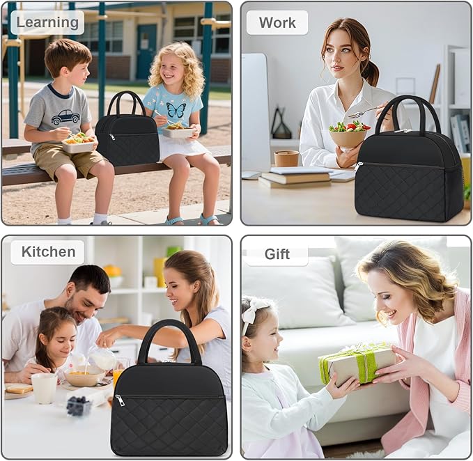 Lunch Bag Lunch Box for Women Men Insulated Reusable Large Lunch Tote Bag Adult Leakproof Simple Cooler Bag for Office Work Picnic Beach or Travel, Black