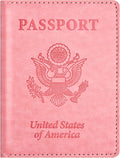 Eoehro Passport and Vaccine Card Holder, Faux Leather, AI-pink, Compact, Lightweight, Waterproof