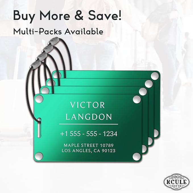 Personalized Luggage Tags for Suitcases - Aluminum Custom Luggage Tags for Backpacks & Bags, Sturdy, Waterproof & Heavy Duty (Green/Card-Sized)