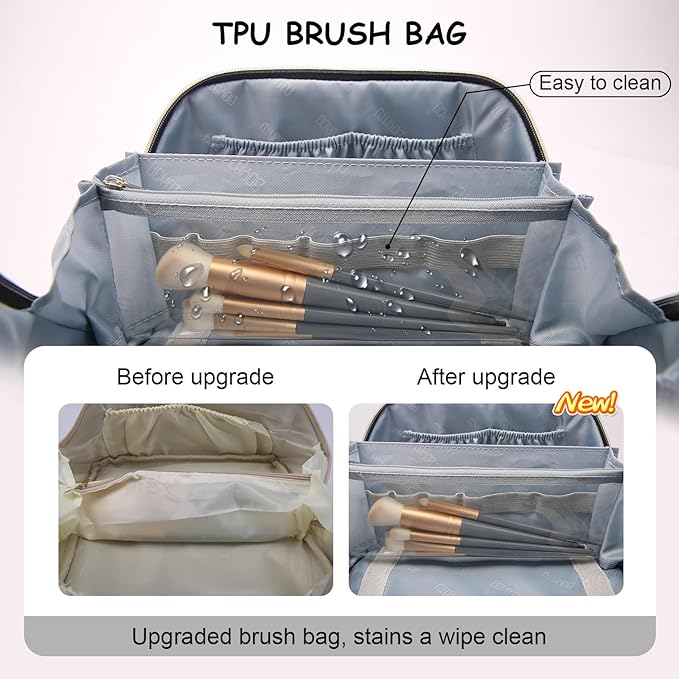 BOYATU Travel Makeup Bags for Women: Large Cosmetic Bag Waterproof - Vegan Leather Make up Bag Set of 3 - Compact Toiletry Organizer with Compartments & Handle & Divider (Z-Black)