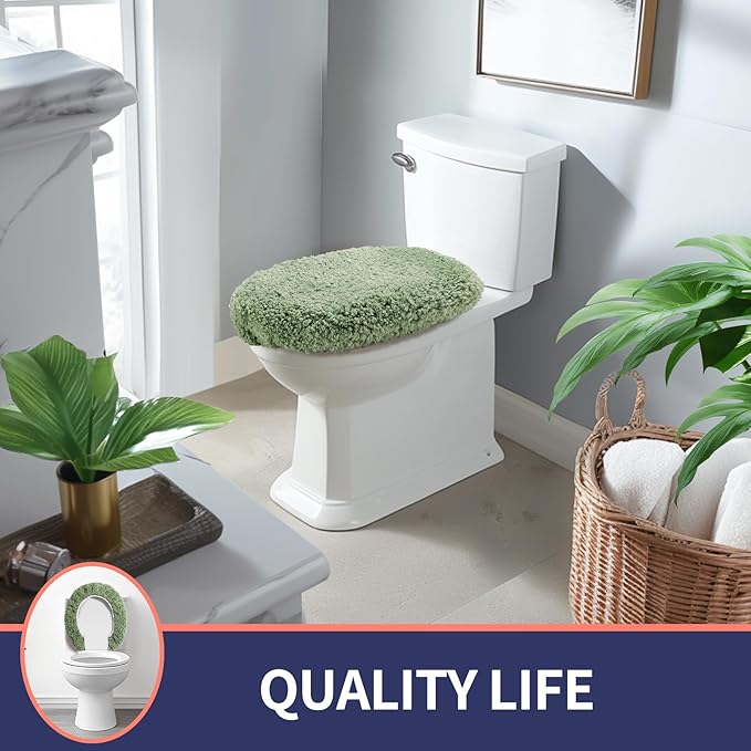 Microfiber Elongated Toilet Seat Cover 19.5"x 15" Machine Washable Solid Toilet Lid Cover Adjustable Rubber Backing Fits Most 18-19.5" L x 14-16" W Elongated Toilet Seat
