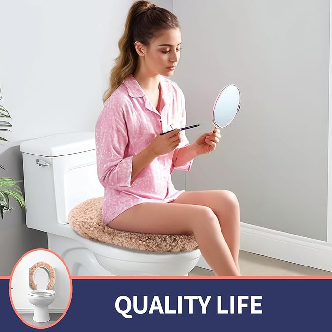Microfiber Elongated Toilet Seat Cover 19.5"x 15" Machine Washable Solid Toilet Lid Cover Adjustable Rubber Backing Fits Most 18-19.5" L x 14-16" W Elongated Toilet Seat