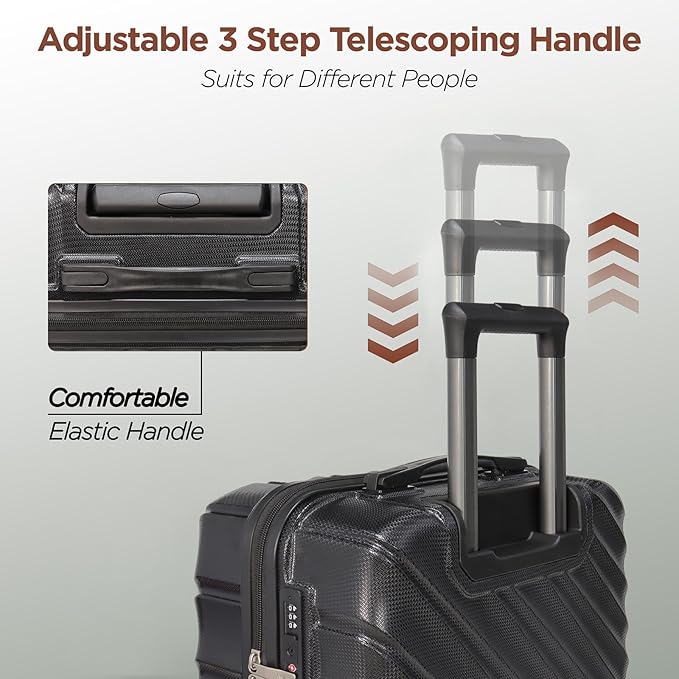 Hardshell Luggage Sets 3 Piece ABS+PC Travel Suitcase Hard Sided Luggage with Spinner Wheels Checked Luggage Durable Lightweight Hard Case Luggage (Black)