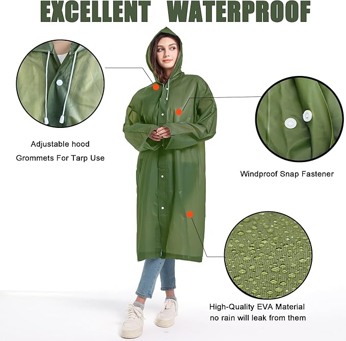 Rain Coats (2 Pack) - Reusable EVA Rain Ponchos for Adults Rain Jackets Raincoats for Men Women