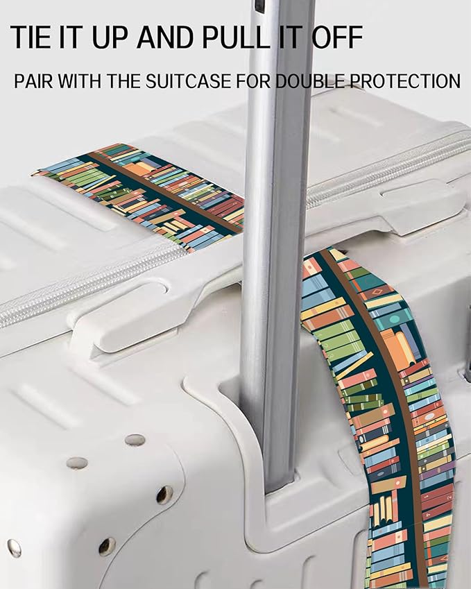 Luggage Straps for Suitcases, Adjustable Travel Belt, Durable Wide Luggage Strap, Cute Suitcase Strap Identifiers with Buckle, Bag Straps for Luggage, Cute Book Pattern