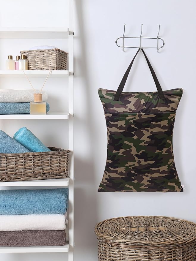 ALVABABY Large Wet Dry Bag Waterproof Hanging Cloth Diaper with Double Zippered Pockets 25x18 inches Laundry Bag HL-LW28, Camouflage