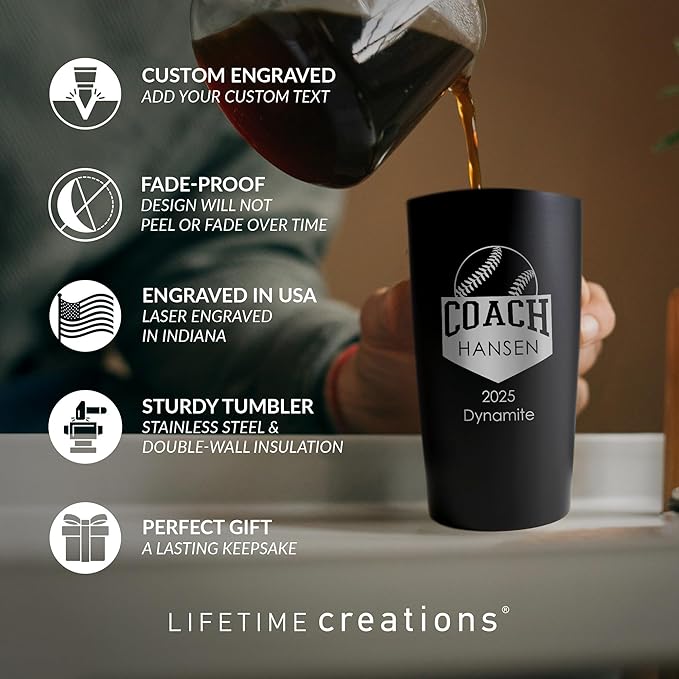 Lifetime Creations Custom Softball Coach Tumbler - Sotfball Coach Gifts for Men, Best Coach, Thank You Coaches, Softball Senior Night Gifts (Matte Black 20 Ounce Cup)