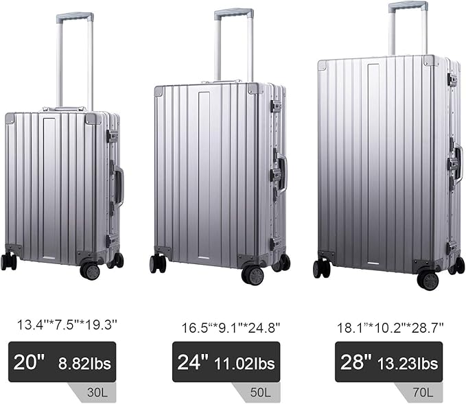 TRAVELKING All Aluminum Luggage Zipperless Hard Shell Luggage Case with TSA Lock Spinner Alloy Metal Suitcase (Silver, 28")