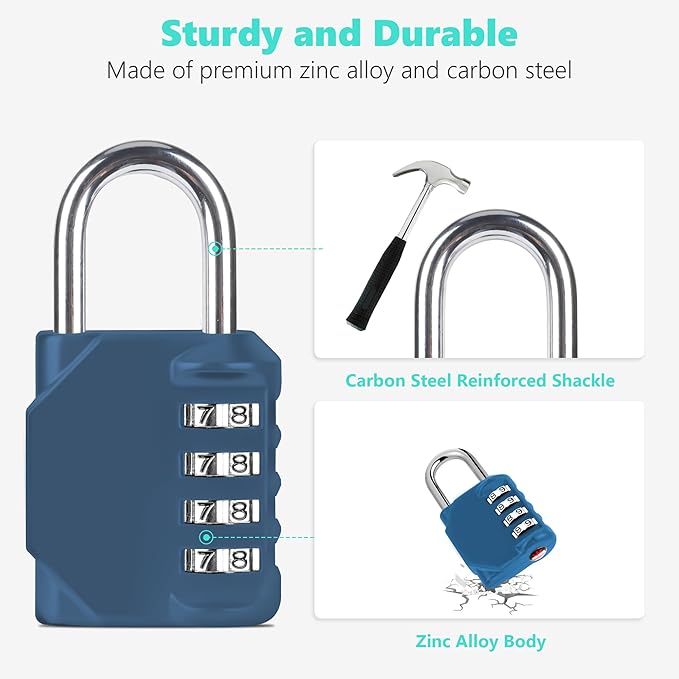 CL11BG Combination Lock, 4 Digit Outdoor Combination Padlock Set Your own Combination for Gym Locker Lock, School, Gates, Doors, Toolbox, Hasps and Storage (Blue-Gray *1)