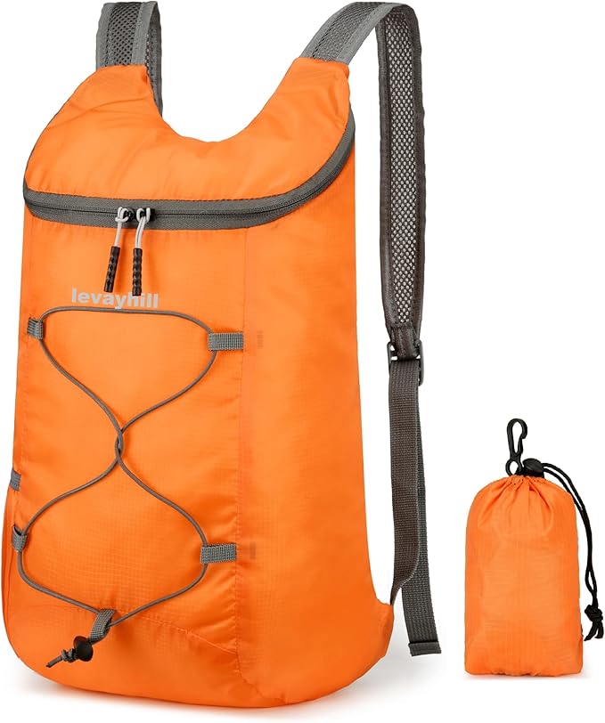 16L Hiking Daypack Lightweight Foldable Travel Backpack Water Repellent Camping Outdoor Packable Easy Carry-on Bag (Orange)