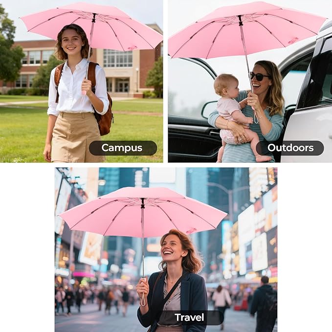 Compact Inverted Travel Umbrella, Automatic Open Close, 9-Rib 46 Inch Windproof Umbrella, Waterproof UPF 50+, Portable Umbrellas for Men, Women, Travel, and Daily Use