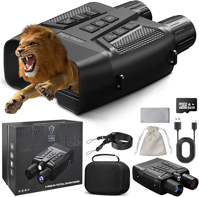 Night Vision Goggles, 4K Night Vision Binoculars with 58MP Full Color & AI Image Processing, 5000mAh Rechargeable Battery, 64GB Card, IP66 Waterproof, Tactical LED Light for Hunting Camping Security