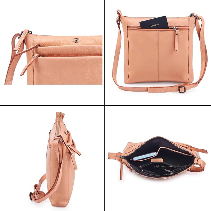 Small Soft Genuine Leather Crossbody Purse Women’s Sling Crossover Shoulder Travel Handbag with Triple Zipper