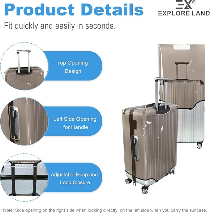 Explore Land Clear Luggage Cover Tough Protector Fits for 27-29 Inches Suitcase for Travel Airplane (PVC Gray, L)
