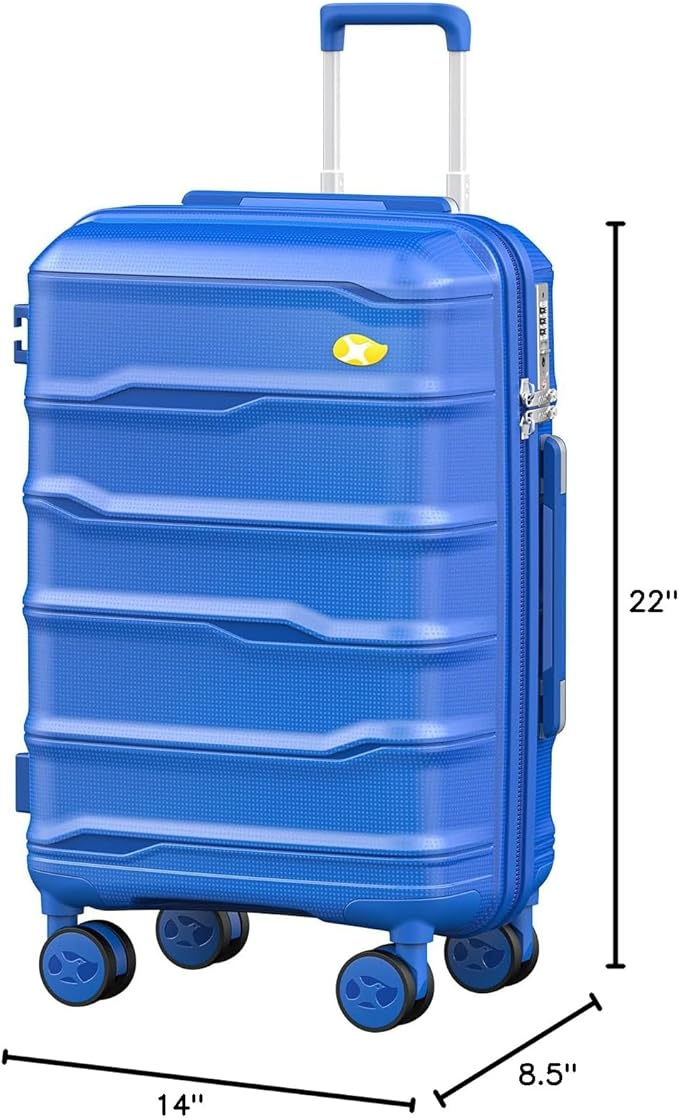 Carry On Luggage 22x14x9 Airline Approved, Hard Shell Suitcase with Spinner Wheels, PP Lightweight Luggages with TSA Lock, Carry-On Suitcases 20 Inch, Blue