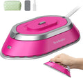 Newbealer Travel Iron with Dual Voltage - 120V/220V Lightweight Dry Iron for Clothes (No Steam), Non-Stick Ceramic Soleplate, 302℉ Heat Press Machine, w/Spray Bottle, Pouch & Silicone Stand (Hotpink)