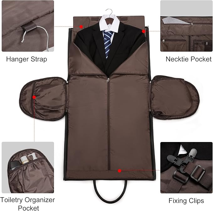 Modoker Garment Bags for Travel Carry on Duffle Bags for Airplane Weekender Suit Bags for Men Travel,2 in 1 Travel Duffel ang Garment Bags for Hanging Clothes,Black