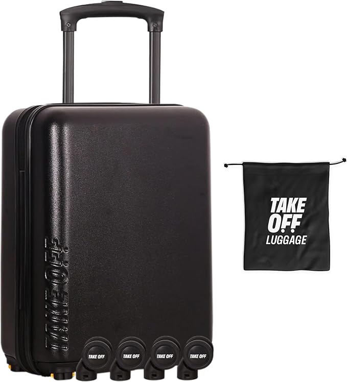 Take OFF Luggage Personal Item 3.0 – 18x14x8 Underseat Carry On with Removable Wheels – TSA Lock, Hardshell Suitcase – Fits Tight Airline Size Rules – No-Fee Lightweight Travel Bag