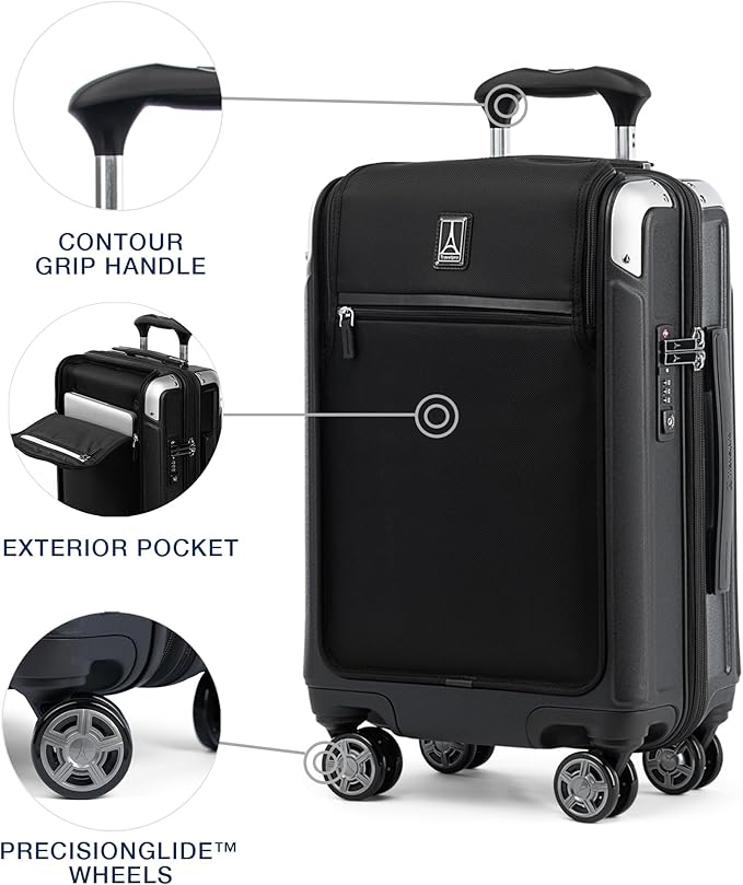 Travelpro Platinum Elite Hardside Expandable Carry on Luggage, 8 Wheel Spinner, TSA Lock, Hard Shell Polycarbonate Suitcase, Shadow Black, Carry on Laptop Pocket 21-Inch