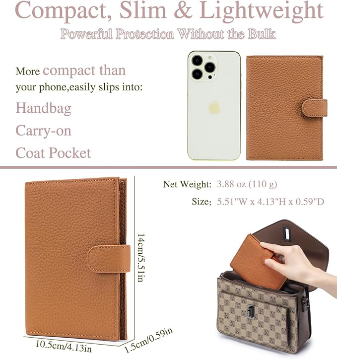 Leather RFID Passport Holder for Travel – Slim Passport Wallet for Women & Men with Card Slots, Zippered Coin Pocket, SIM Slot – Cash Slot Compact Travel Wallet with Gift Box (Brown)