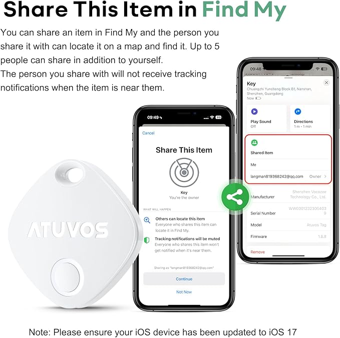 ATUVOS Air Tracker Tags-4 Pack, Bluetooth Luggage Tracker Works with Apple Find My APP (iOS Only, Not for Android), Keys Finder and Item Locator for Luggage, Backpack, Suitcases, Replaceable Battery