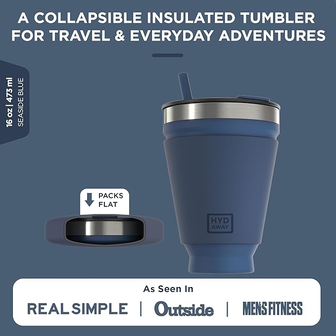 HYDAWAY 16oz Collapsible Tumbler - BPA-Free, Reusable Silicone Cup with Lid & Insulating Sleeve - Perfect for Coffee, Travel, and Everyday Use