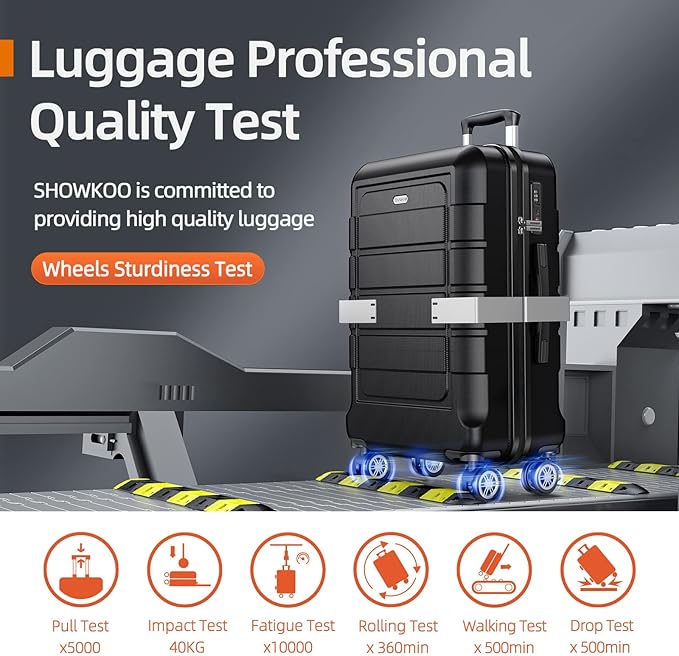 SHOWKOO Luggage Sets Expandable PC+ABS Durable Suitcase Double Wheels TSA Lock Black