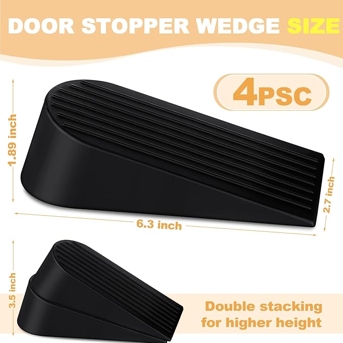 Frienda 4 Pack Large Door Stoppers Heavy Duty Rubber Stopper for Bottom of Door Wedge Stopper for Home Office (Black)