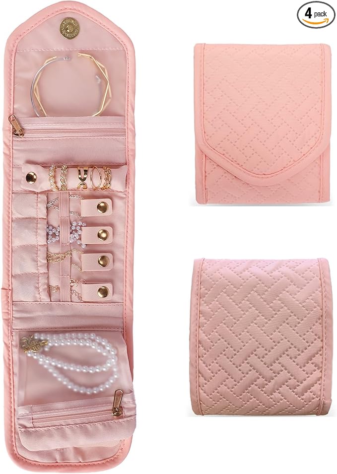 emissary Small Jewelry Travel Case Organizer for Necklace, Earrings, Rings, Bracelet, Jewelry Storage, Earring Storage, Necklace Storage, Valentines Day Gifts Pouch Bag Accessories for Travel (Pink)
