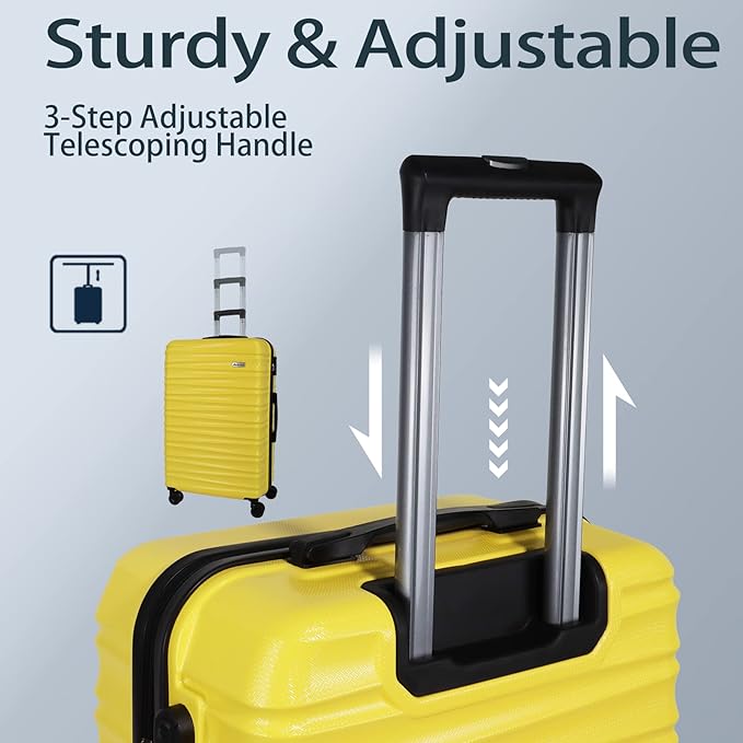 Luggage Sets 3 Piece(20/24/28)-Suitcase Set- Luggage with Wheels-PC + ABS Durable Lightweight Rotating hardshell suitcase 5PCS(Yellow)