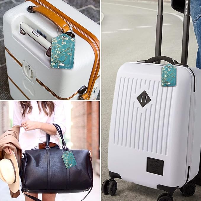 Fintie Luggage Tags, Privacy Cover ID Label with Stainless Steel Loop and Address Card for Travel Bag Suitcase - Blossom (2 Piece)