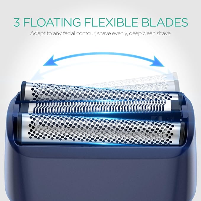 VOYOR Foil Shaver Electric Razor for Men 3 in 1 Shavers for Men with Double Foil Wet & Dry Face Shaver Lightweight Handheld Smooth Shave IPX6 Washable USB-C Rechargeable Travel Razor TX310 (Blue)