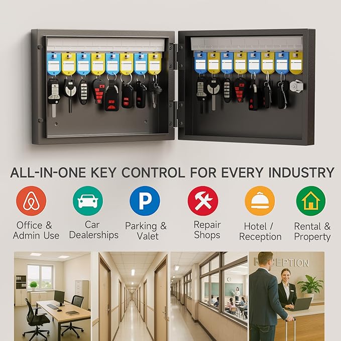 WeHere Key Lock Box Wall Mount, 16 Key Cabinet with Combination Lock & Key Tags, Digital Code Key Organizer Security Storage Lockbox, Key Management for Garage,Office,Holtel,Home