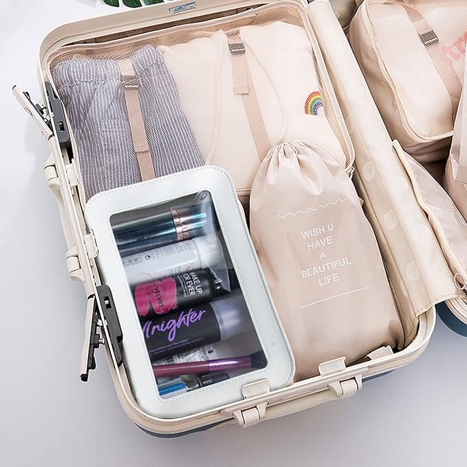 LETGO Clear Makeup Bags, TSA Approved Toiletry Bag with Zipper, Transaparent Makeup Organizer Fit Carry-on Travel Essentials,Clear Cosmetic Bags for Women Men (O-Beige)